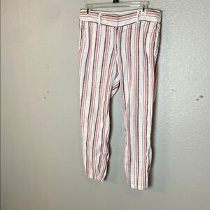LOFT Striped Ankle Pants - Red, Charcoal Gray and White